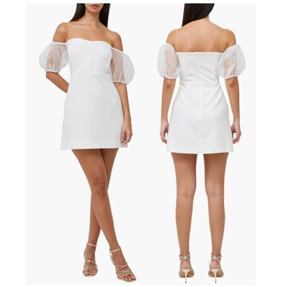 FRENCH CONNECTION Whisper Puff Sleeve Dress in Summer White Size US 8 - Picture 1 of 8